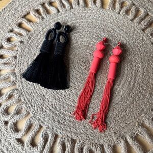 Black and Red/Orange Tassel Earrings Set (for both)